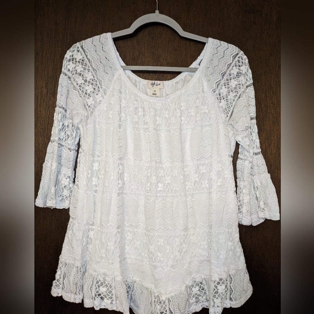 White Lacey Blouse sz XL